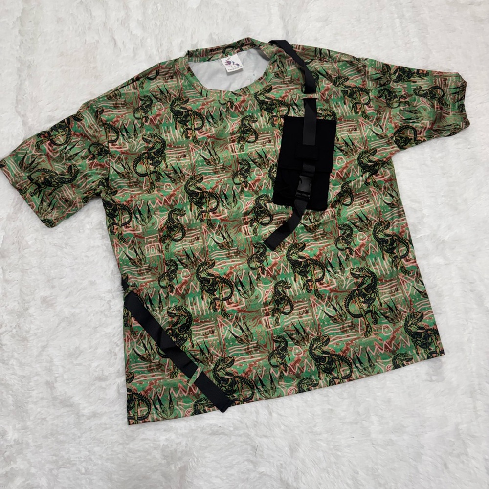 New large Dino dinosaur camo t shirt jersey IHR rave raver festival outfit men’s